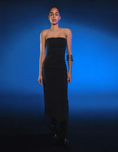 Bershka Bandeau Bengaline Midi Dress In Black