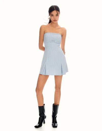 Bershka Bandeau Mini Dress With Belt In Blue