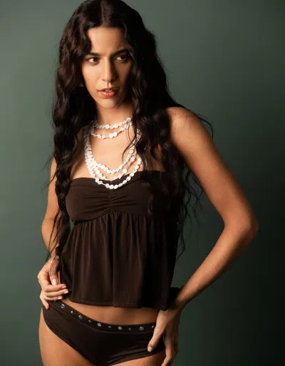 Bershka Bandeau Top With Back Knot In Brown