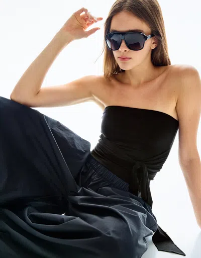 Bershka Bandeau Top With Bow In Black