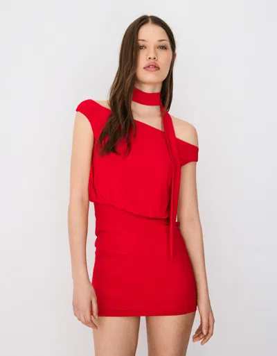 Bershka Bardot Scarf Mini Dress In Red