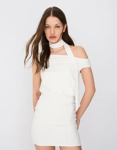 Bershka Bardot Scarf Mini Dress In White