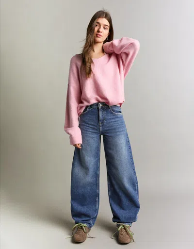 Bershka Barrel Jeans In Blue