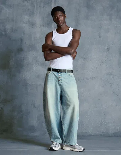 Bershka Barrel Jeans In Blue
