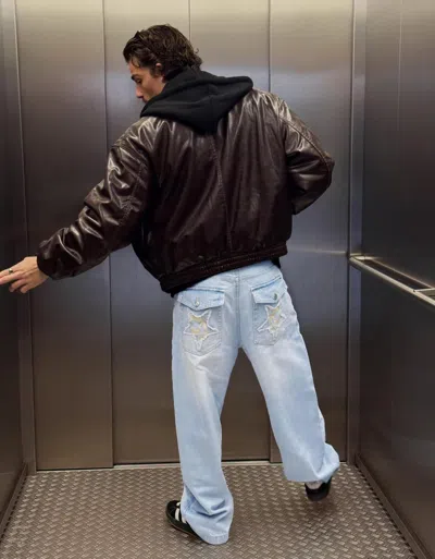 Bershka Barrel Jeans In Blue