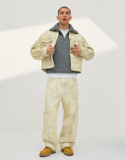 Bershka Barrel Printed Jeans In Neutral