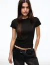 Bershka Basic Ribbed Short Sleeve T-shirt In Black