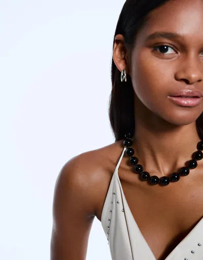 Bershka Bead Necklace In Black