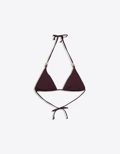 Bershka Beaded Basic Bikini Top In Brown