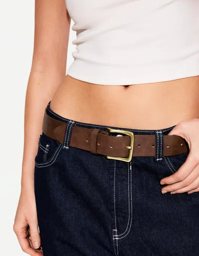 Bershka Belt With Gold Buckle In Brown