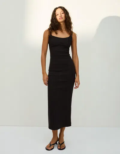 Bershka Bengaline Midi Dress With Straps In Blue