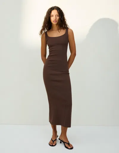 Bershka Bengaline Midi Dress With Straps In Brown