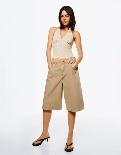 Bershka Bermuda Jorts In Brown