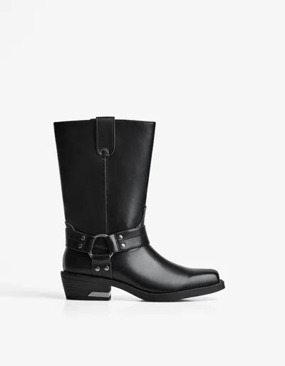 Bershka Biker Boots In Black