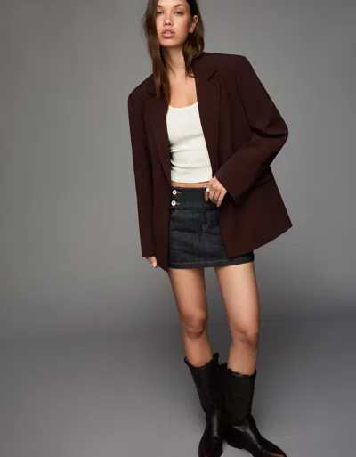 Bershka Blazer With Back Straps In Brown