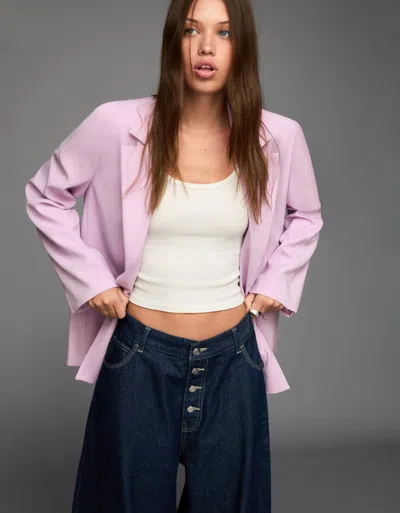 Bershka Blazer With Back Straps In Pink