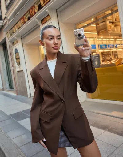 Bershka Blazer With Side Button In Brown