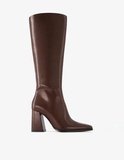Bershka Block Heel Boots In Burgundy