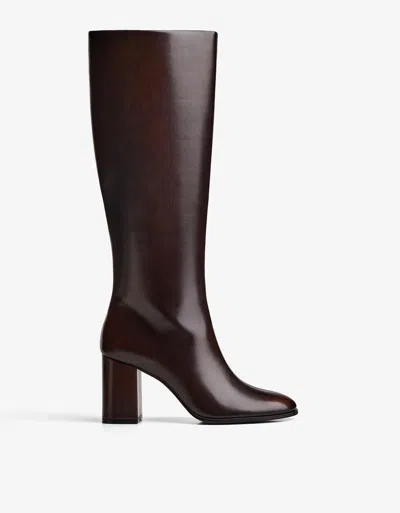 Bershka Block Heel Boots In Burgundy