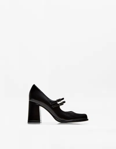 Bershka Block Heel Mary Jane-style Shoes In Black