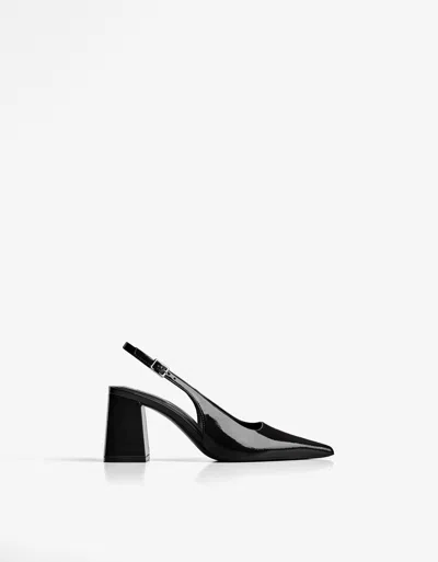 Bershka Block Heel Slingback Shoes In Black