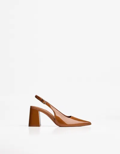 Bershka Block Heel Slingback Shoes In Brown