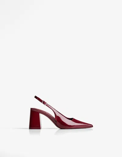 Bershka Block Heel Slingback Shoes In Burgundy