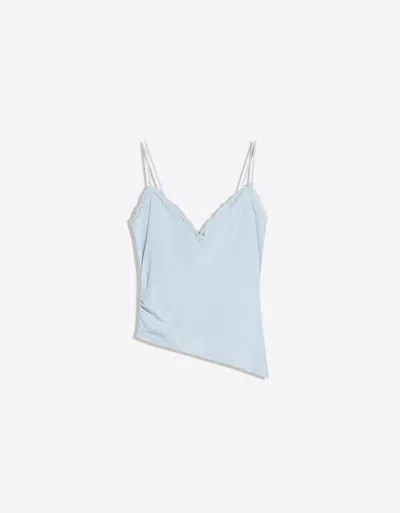Bershka Blonde Lace Tank Top In Blue