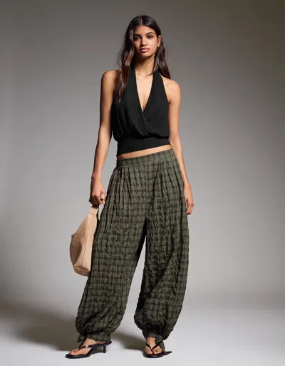 Bershka Bloomer Trousers With Stoppers In Green