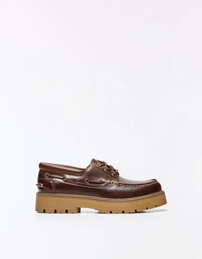 Bershka Boat Shoe With Chunky Sole In Brown