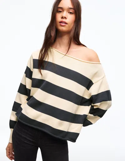 Bershka Boatneck Sweater In Neutral