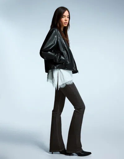 Bershka Bootcut Jeans With Flaps In Black