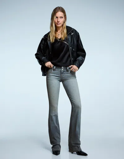 Bershka Bootcut Jeans With Flaps In Blue