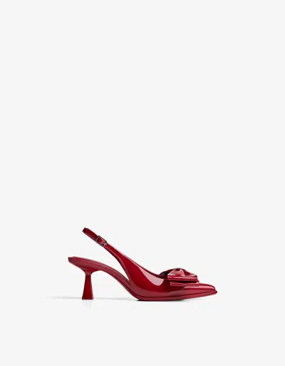 Bershka Bow Kitten-heel Shoe In Red