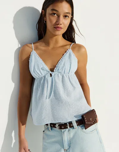 Bershka Bow Strappy Top In Blue