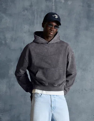 Bershka Boxy Fit Faded Hoodie In Gray
