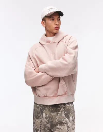 Bershka Boxy Fit Hooded Sweatshirt In Pink