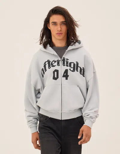 Bershka Boxy Fit Zip-up Sweatshirt With Print In Gray