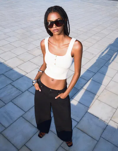 Bershka Braided Strappy Top In White