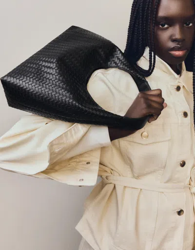 Bershka Braided Tote Bag In Black