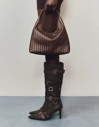 Bershka Braided Tote Bag In Brown