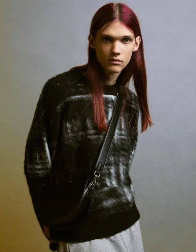 Bershka Brush Print Sweater In Black