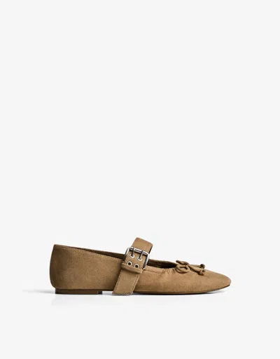 Bershka Buckle Ballet Flat In Brown