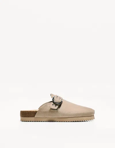 Bershka Buckled Clogs With Stud Details In Brown