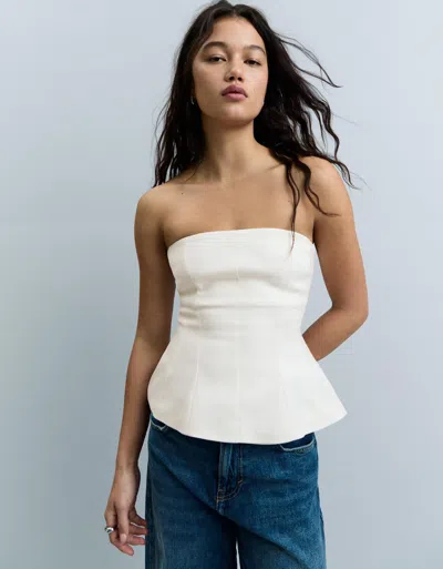 Bershka Bustier Top With Back Bow In White