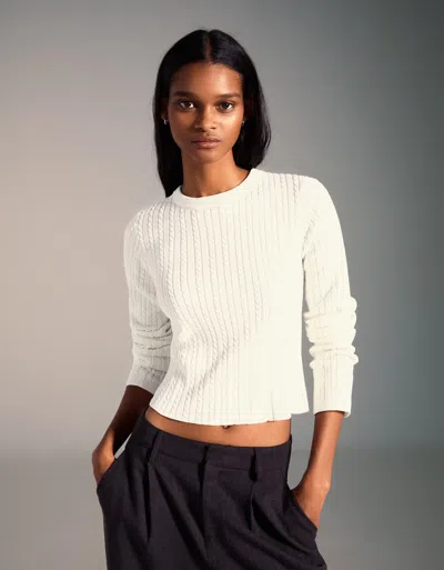 Bershka Cable-knit Chenille Sweater In White