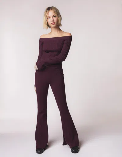 Bershka Cable-knit Flared Pants In Brown