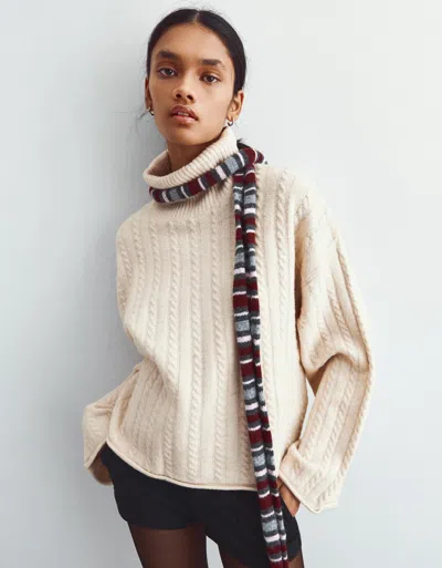 Bershka Cable-knit High Neck Sweater In White