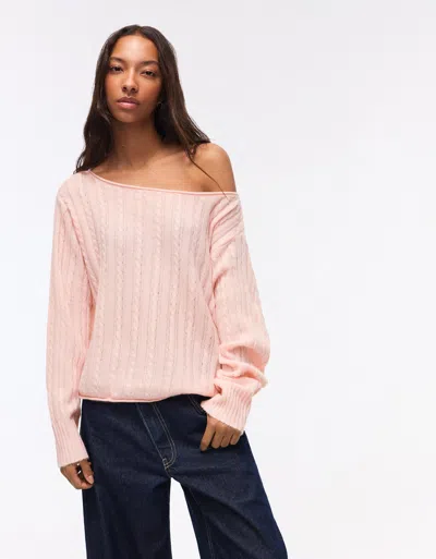 Bershka Cable-knit Sweater In Pink