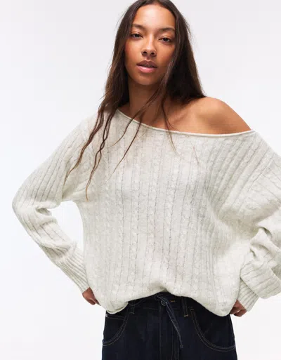 Bershka Cable-knit Sweater In White